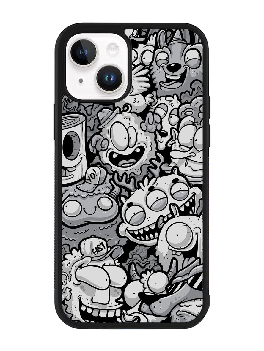 Black Doodle iPhone 14 Plus Case QC9476