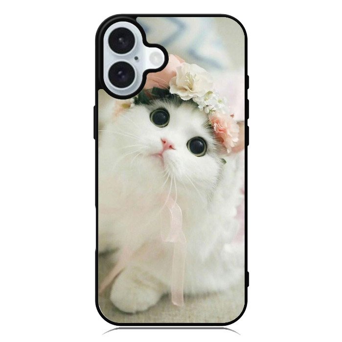 White Cat iPhone 16 Case QC5735