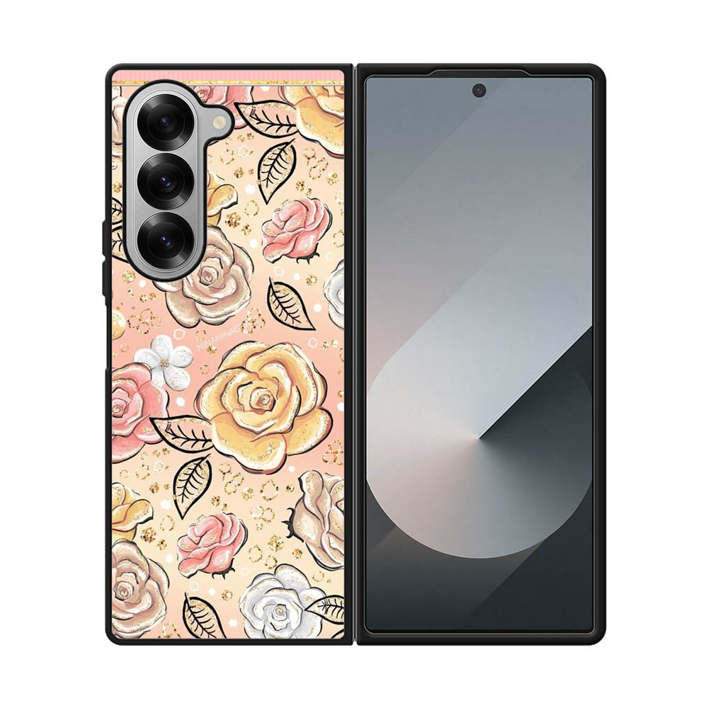 Gold Glitter Flowers Samsung Galaxy Z Fold 7 5G Case QC5906
