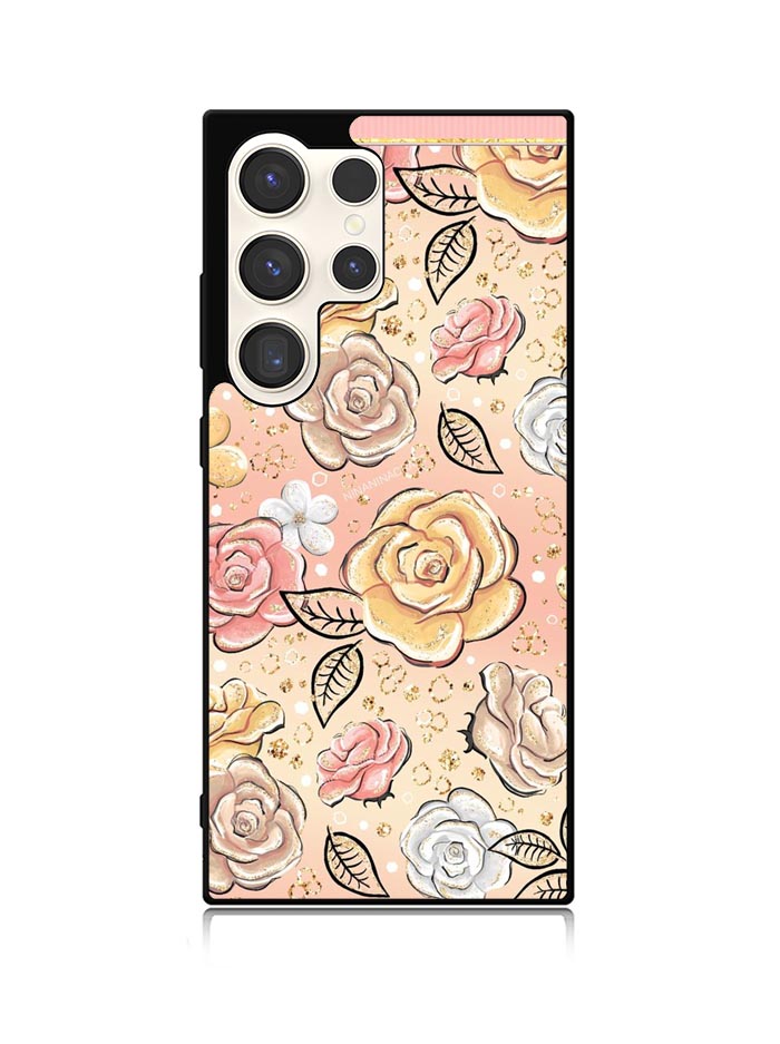 Gold Glitter Flowers Samsung Galaxy S23 Ultra 5G Case QC5906