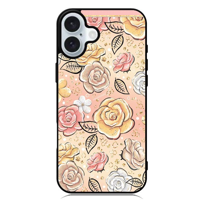 Gold Glitter Flowers iPhone 16 Case QC5906