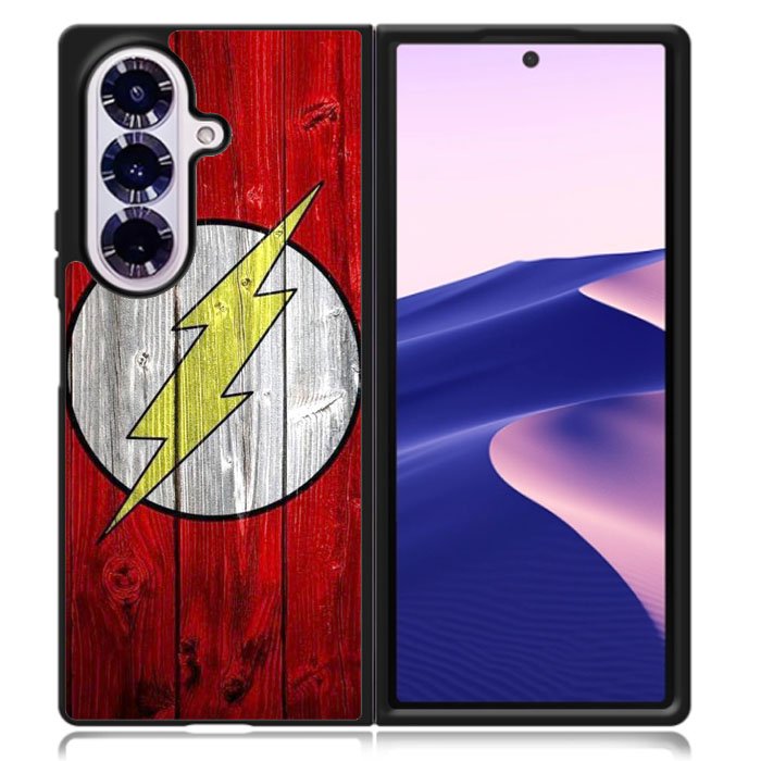 Flash SUperhero Logo on Wood Samsung Galaxy Z Fold 7 Case OV4872