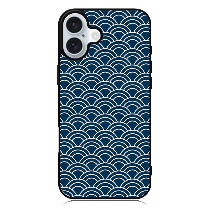 Japanese Gold Cloud Wave Indigo Pattern iPhone 16 Case QC5321