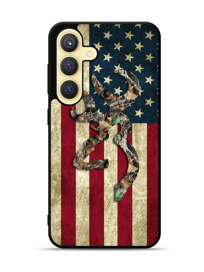Browning Deer Real Tree Camo USA Flag Samsung Galaxy S25 Plus 5G , Samsung Galaxy S25+ 5G Case