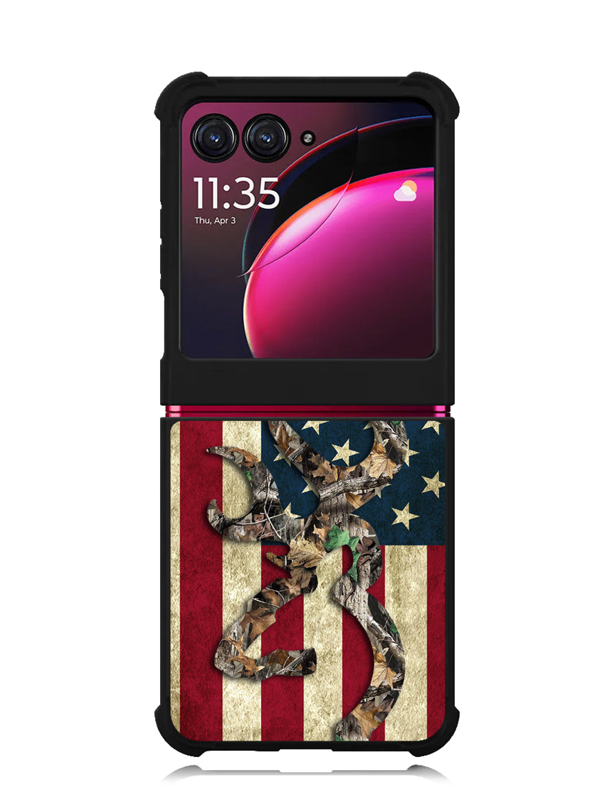 Browning Deer Real Tree Camo USA Flag Motorola Moto Razr Plus 2023 , Moto Razr+ 2023 Case