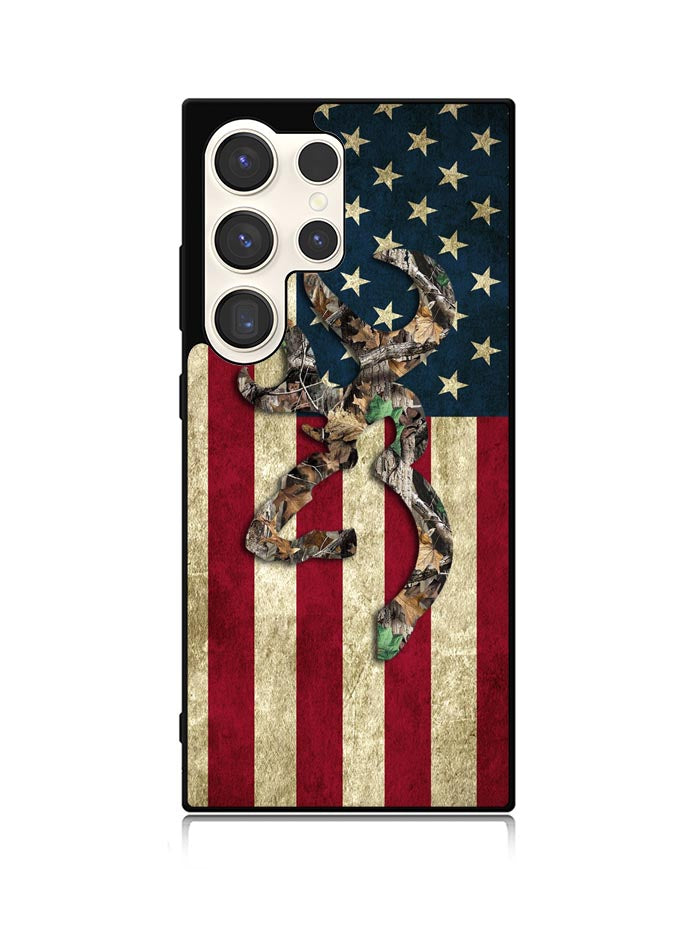 Browning Deer Real Tree Camo USA Flag Samsung Galaxy S24 Ultra 5G Case
