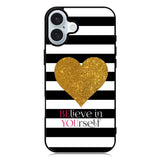 Stripes gold heart iPhone 16 Case QC2313