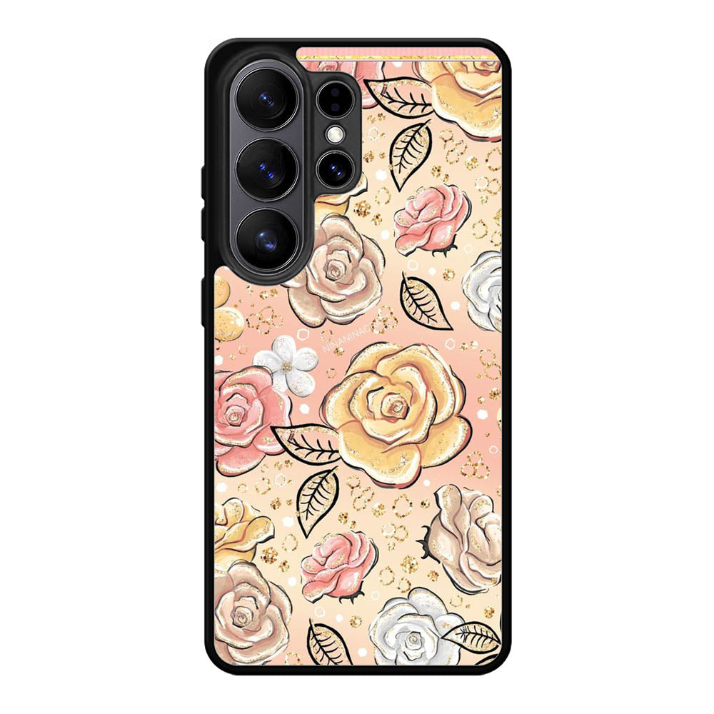 Gold Glitter Flowers Samsung Galaxy S26 Ultra Case OV5906