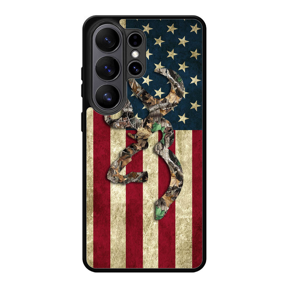 Browning Deer Real Tree Camo USA Flag Samsung Galaxy S26 Ultra Case