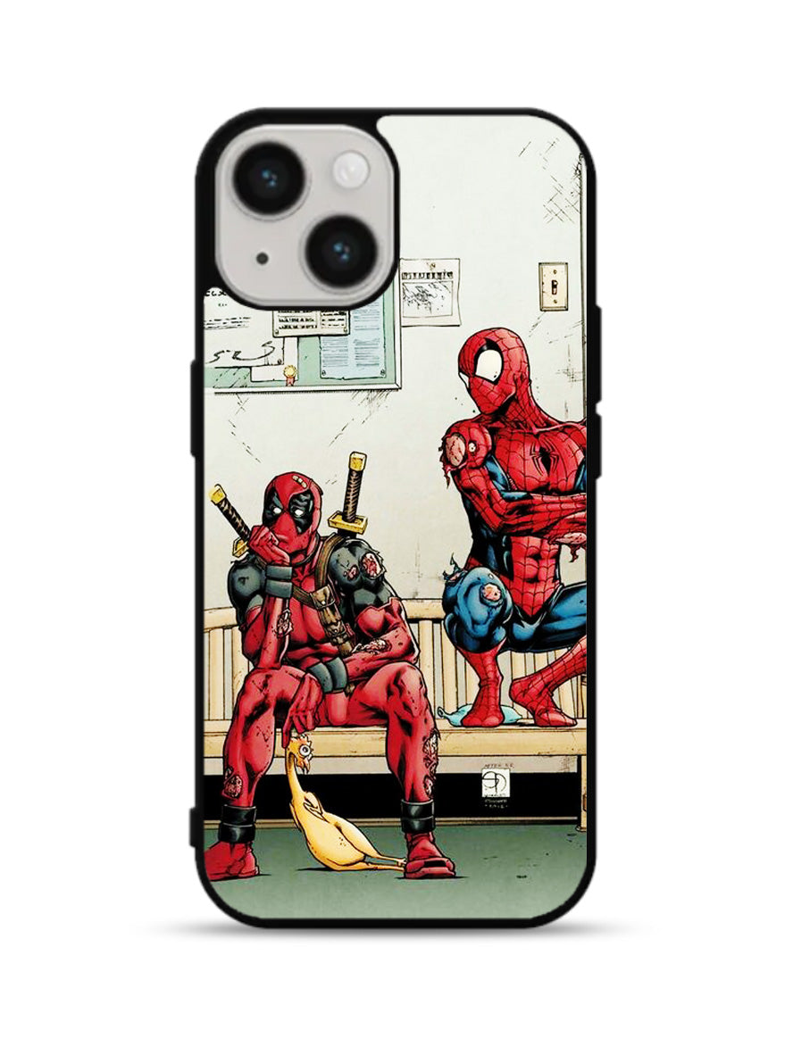 Funny Spiderman and Deadpool iPhone 15 Plus Case