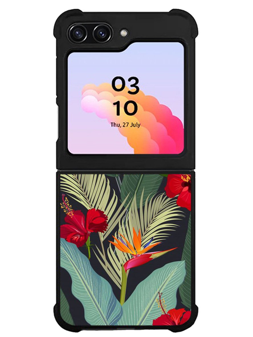 pattern tropical leaves with red hibiscus flower and bird of paradise Samsung Galaxy Z Flip 5 5G 2023 Case OV10790