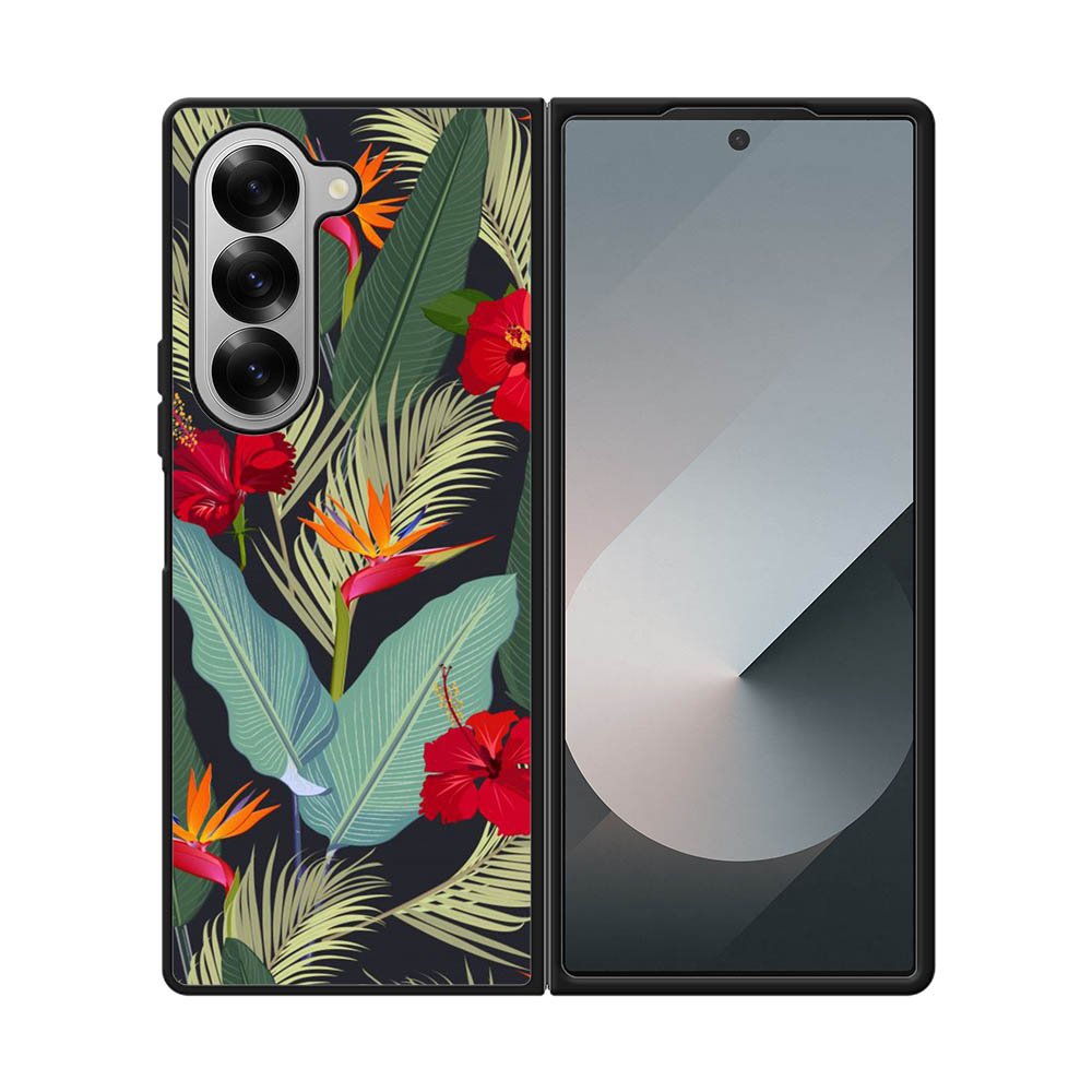 pattern tropical leaves with red hibiscus flower and bird of paradise Samsung Galaxy Z Fold 7 5G Case QC10790