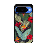 pattern tropical leaves with red hibiscus flower and bird of paradise Google Pixel 10 Case QC10790