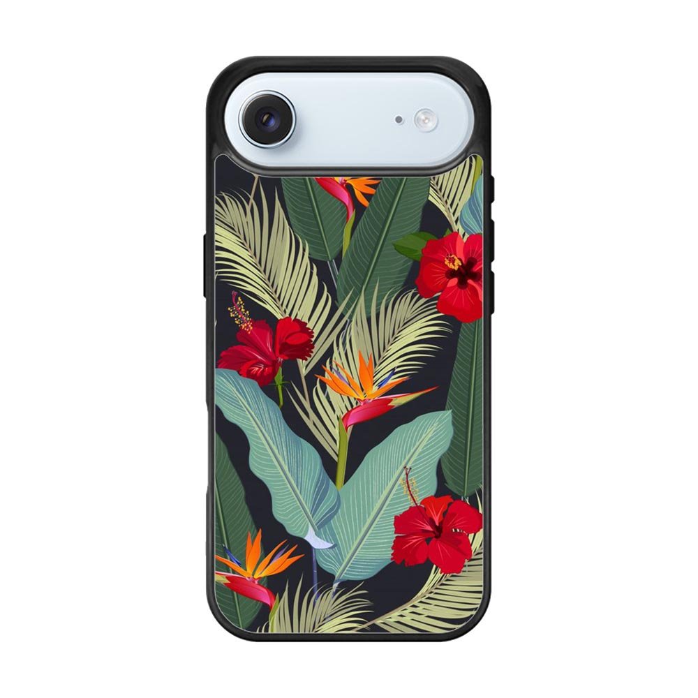 pattern tropical leaves with red hibiscus flower and bird of paradise iPhone Air Case QC10790