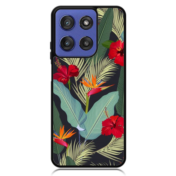 pattern tropical leaves with red hibiscus flower and bird of paradise Motorola Moto G Stylus 5G 2025 Case OV10790