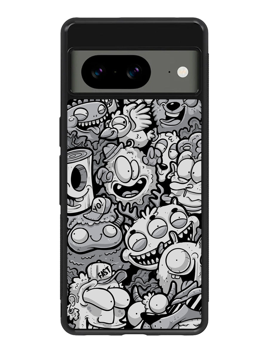 Black Doodle Google Pixel 8A Case QC9476
