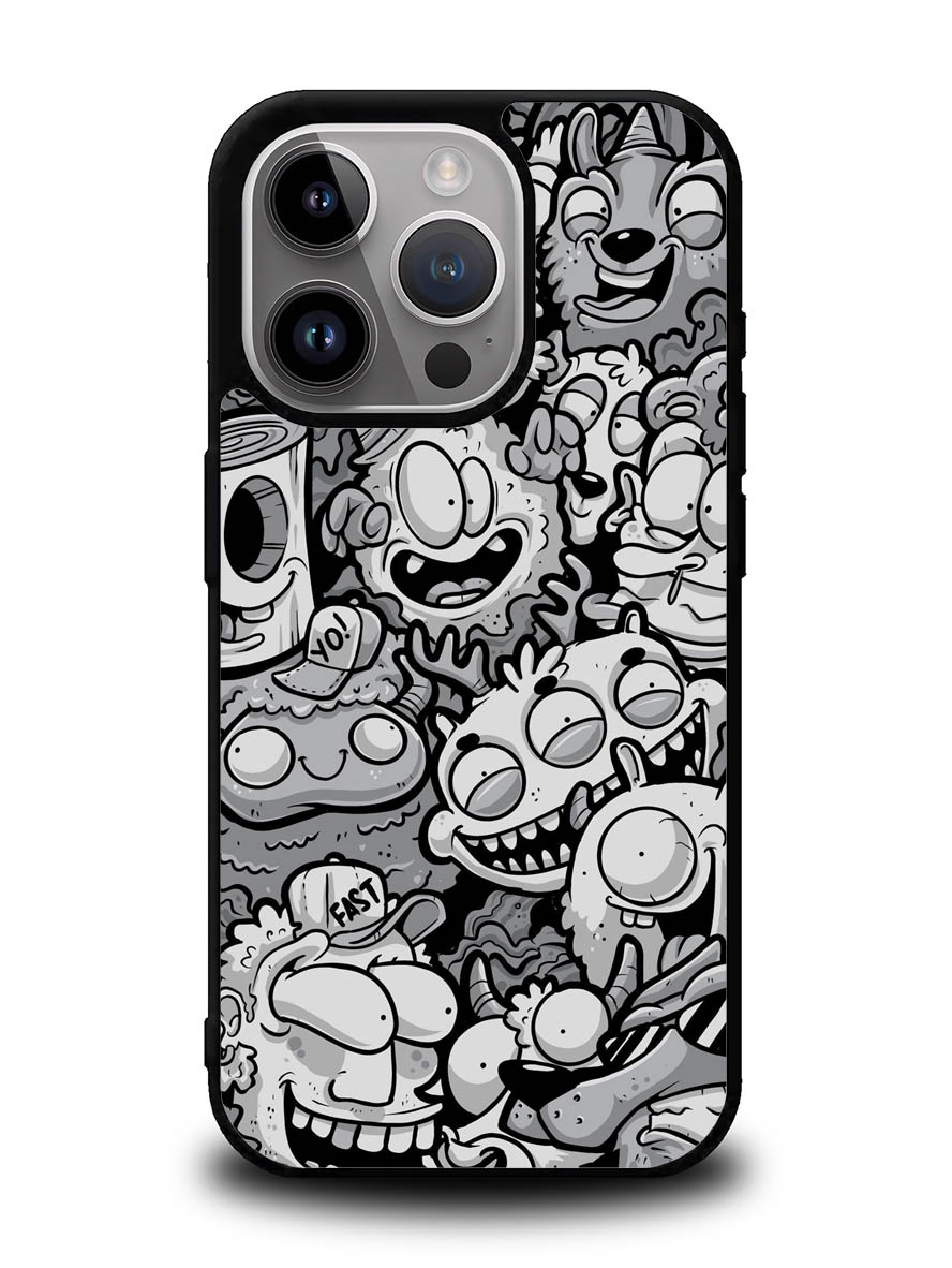 Black Doodle iPhone 16 Pro Case OV9476