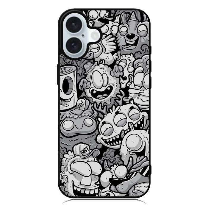Black Doodle iPhone 16 Plus Case QC9476