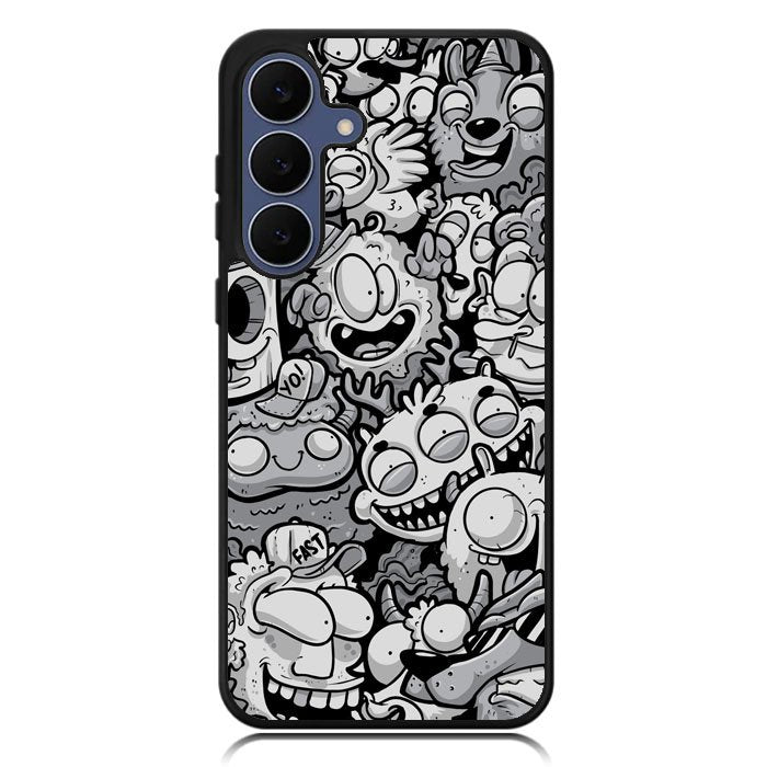 Black Doodle Samsung Galaxy S25 FE Case OV9476