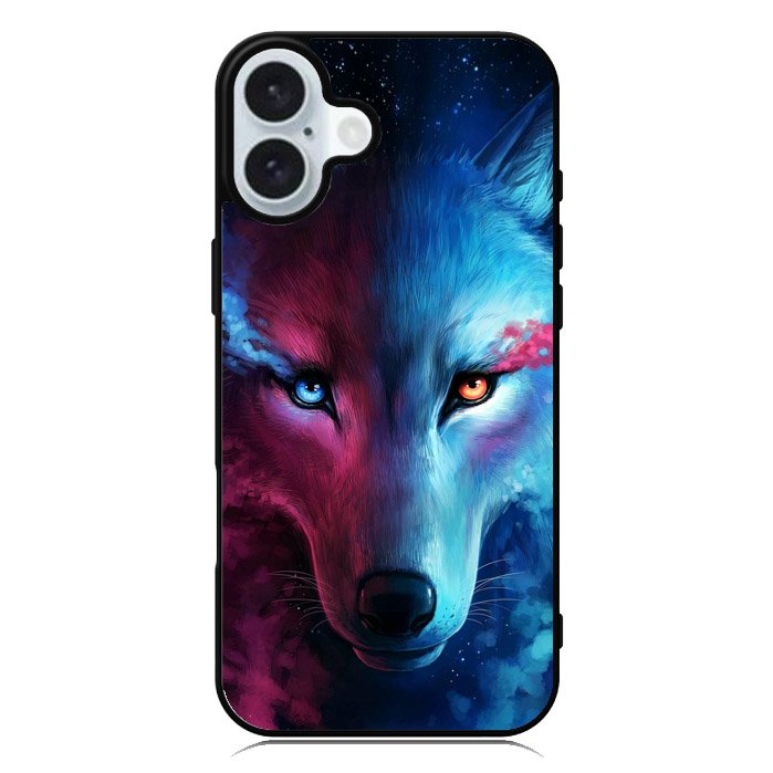 Wolf Art Blue Red iPhone 16 Case QC8673