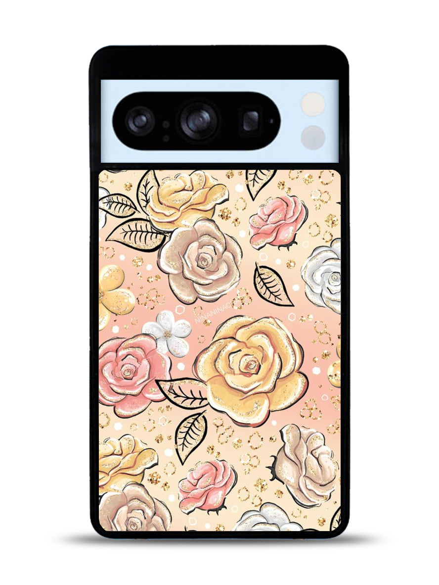 Gold Glitter Flowers Google Pixel 8 Pro Case QC5906