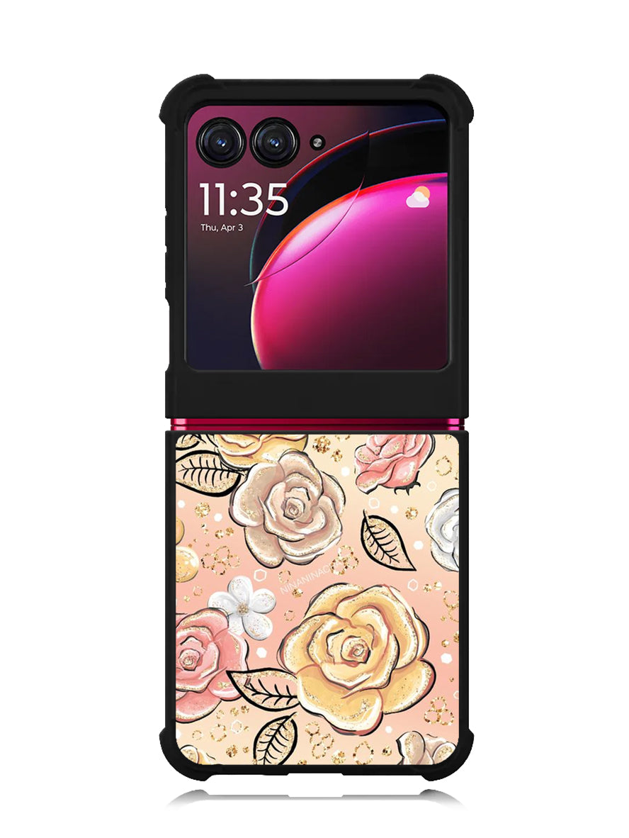 Gold Glitter Flowers Motorola Moto Razr Plus 2023 , Moto Razr+ 2023 Case OV5906