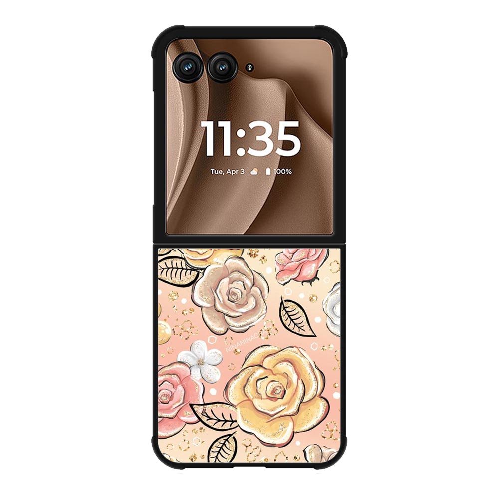 Gold Glitter Flowers Motorola Moto RAZR Plus 2025 Case OV5906