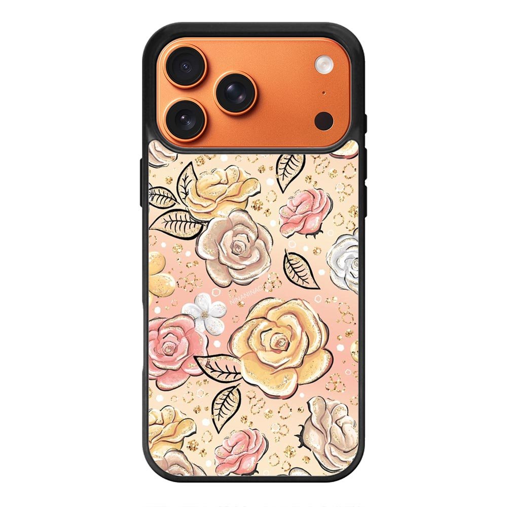 Gold Glitter Flowers iPhone 17 Pro Case QC5906