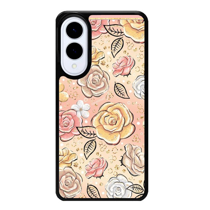 Gold Glitter Flowers Samsung Galaxy S25 Edge 5G Case OV5906