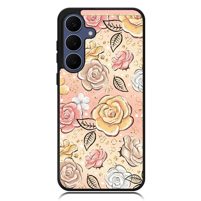 Gold Glitter Flowers Samsung Galaxy S25 FE Case OV5906