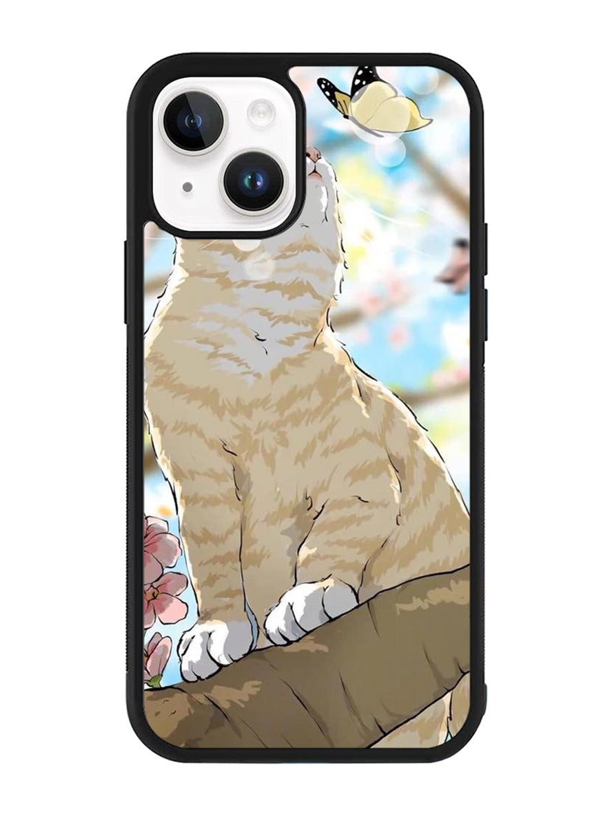 Cat and Butterfly Cartoon iPhone 14 Plus Case QC11191