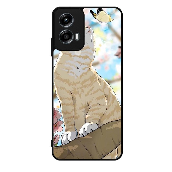 Cat and Butterfly Cartoon Motorola Moto G Play 2024 Case OV11191