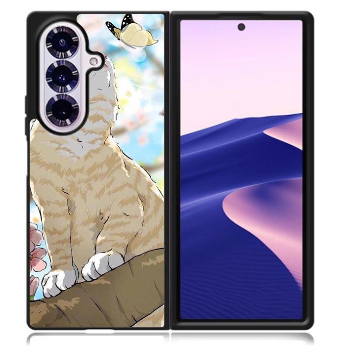 Cat and Butterfly Cartoon Samsung Galaxy Z Fold 7 Case OV11191