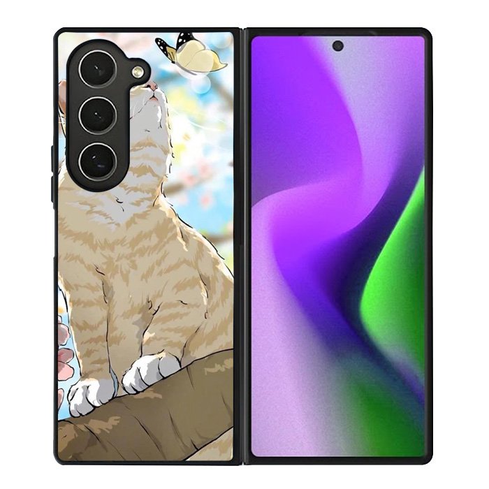 Cat and Butterfly Cartoon Samsung Galaxy Z Fold 6 5G 2024 Case OV11191