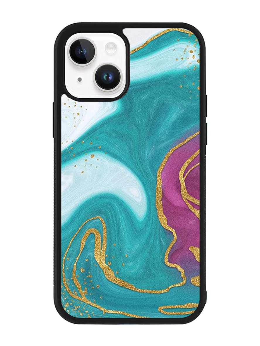 Marble Green and Purple iPhone 14 Plus Case QC10963
