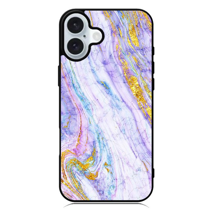 Marble Purple Gold Soft iPhone 16 Case QC10965