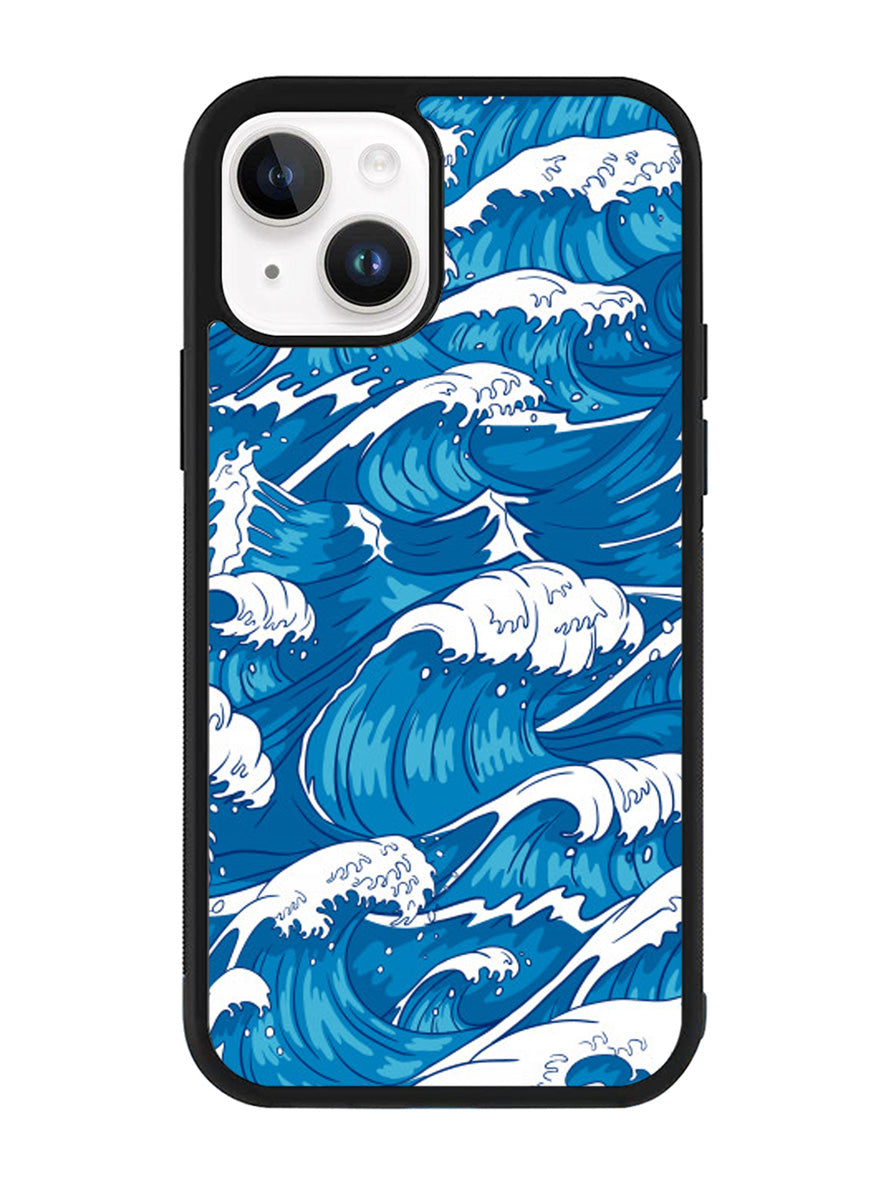 storm waves seamless pattern raging ocean water sea iPhone 14 Case QC2355