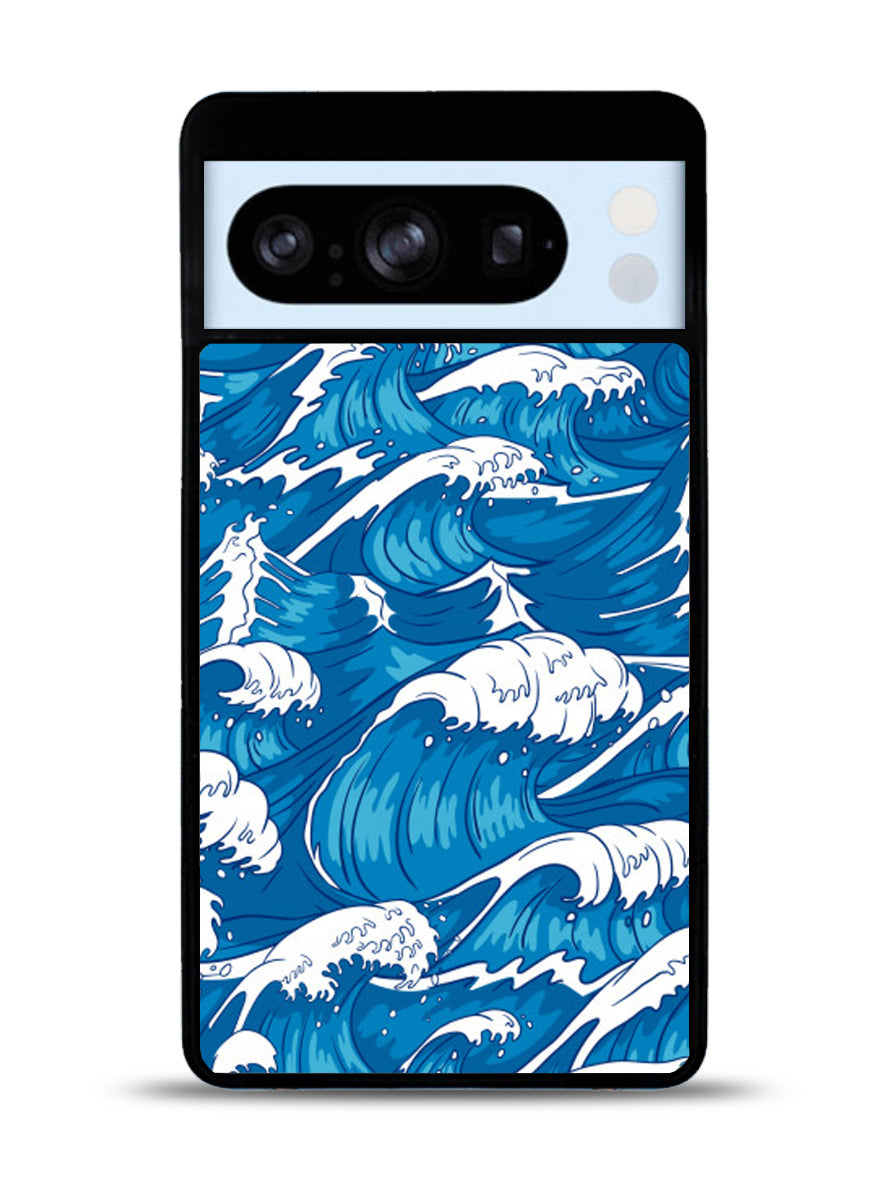 storm waves seamless pattern raging ocean water sea Google Pixel 8 Pro Case QC2355