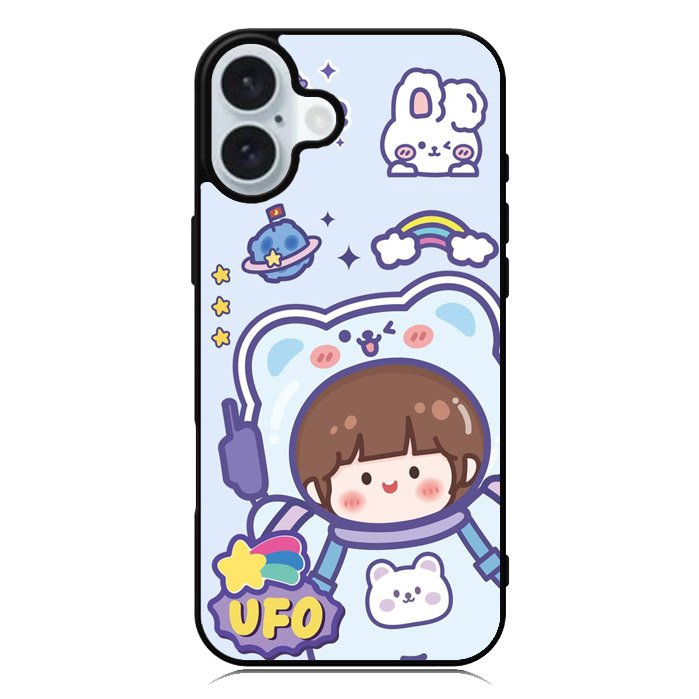 Cute Blue Space Ufo iPhone 16 Plus Case QC11201
