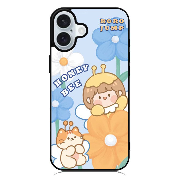 Cute Roro Jump And Honey Bee iPhone 16 Plus Case QC11208