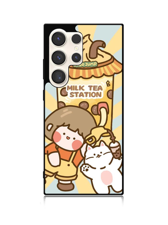 Cute Roro Jump Milk Tea Station Samsung Galaxy S25 Ultra 5G Case QC11212