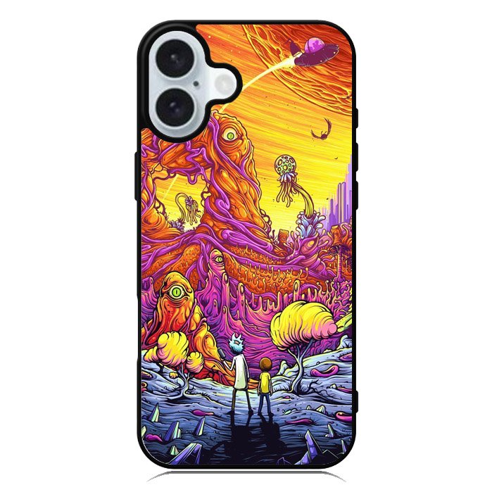 Rick And Morty World Full Colour iPhone 16 Plus Case QC1044