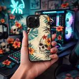 Skull Floral Pattern Vintage Illustration Art Case Cover Protective for iPhone, Samsung & Google Pixel HE0020