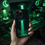 Alien UFO Green Light Sci Fi Illustration Case Cover Protective for iPhone, Samsung & Google Pixel HE0023