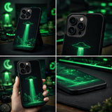 Alien UFO Green Light Sci Fi Illustration Case Cover Protective for iPhone, Samsung & Google Pixel HE0023