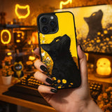 Black Cat Yellow Aesthetic Illustration Art Case Cover Protective for iPhone, Samsung & Google Pixel HE0024