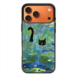 Black Cat Swimming Pond Dream Illustration Case Cover Protective for iPhone, Samsung & Google Pixel HE0030