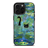 Black Cat Swimming Pond Dream Illustration Case Cover Protective for iPhone, Samsung & Google Pixel HE0030