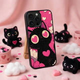 Cute Black Cat Love Aesthetic Art Case Cover Protective for iPhone, Samsung & Google Pixel HE0043