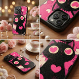 Cute Black Cat Love Aesthetic Art Case Cover Protective for iPhone, Samsung & Google Pixel HE0043